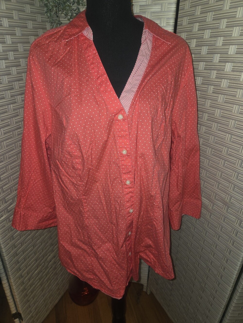 Lane Bryant Coral Polka Dot Button-Front Top